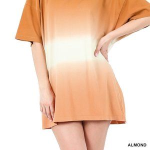 ZENANA Dip Dye Oversized Tee Top 100% Cotton Longline Relaxed Almond  T-Shirt M.